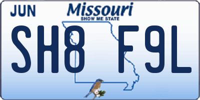 MO license plate SH8F9L