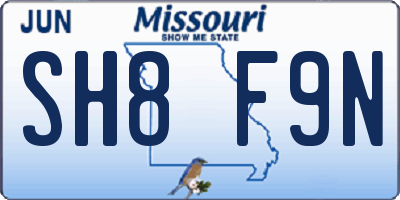 MO license plate SH8F9N