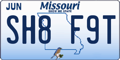 MO license plate SH8F9T