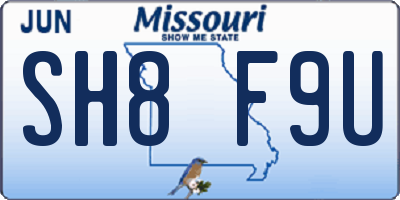 MO license plate SH8F9U