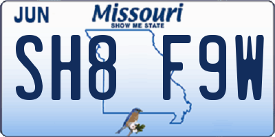 MO license plate SH8F9W