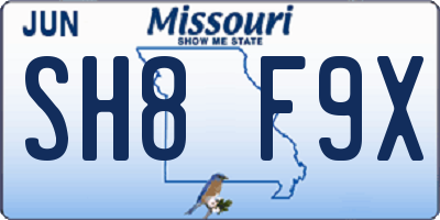 MO license plate SH8F9X