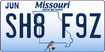 MO license plate SH8F9Z