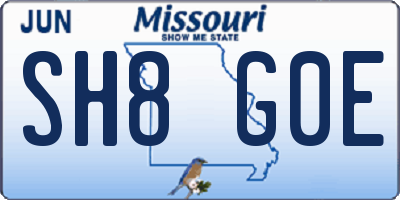 MO license plate SH8G0E