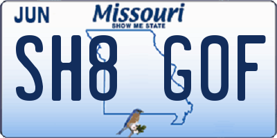 MO license plate SH8G0F