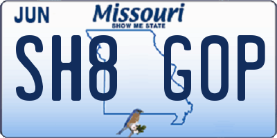 MO license plate SH8G0P