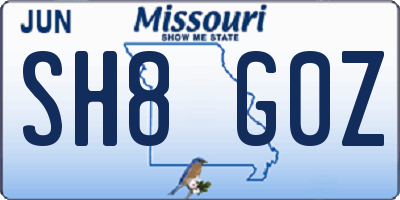 MO license plate SH8G0Z