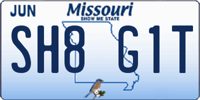 MO license plate SH8G1T