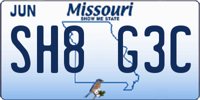 MO license plate SH8G3C