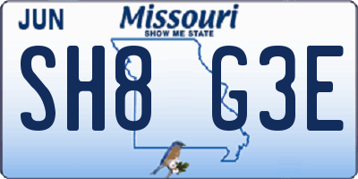 MO license plate SH8G3E