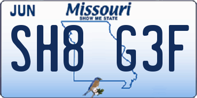 MO license plate SH8G3F