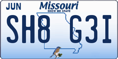 MO license plate SH8G3I