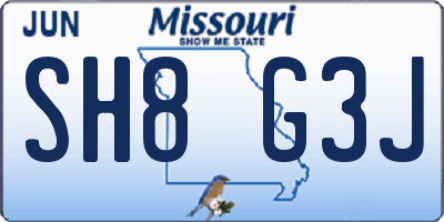 MO license plate SH8G3J