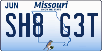 MO license plate SH8G3T