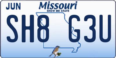 MO license plate SH8G3U