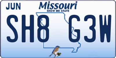MO license plate SH8G3W