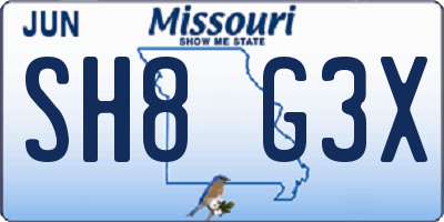MO license plate SH8G3X