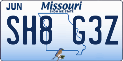 MO license plate SH8G3Z