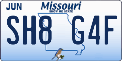 MO license plate SH8G4F