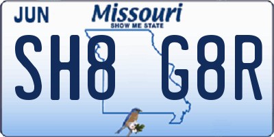 MO license plate SH8G8R
