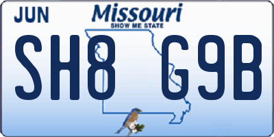 MO license plate SH8G9B