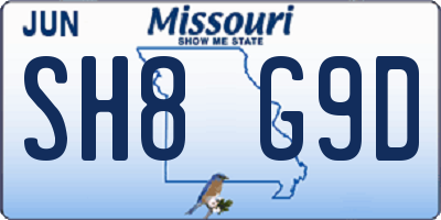 MO license plate SH8G9D
