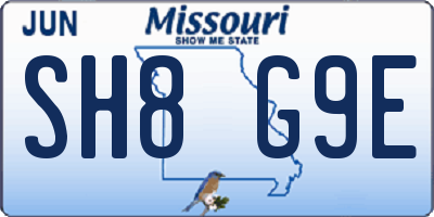 MO license plate SH8G9E