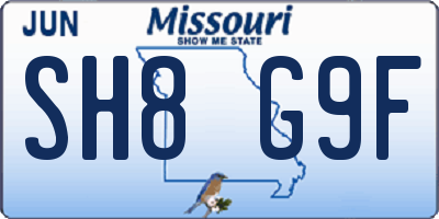 MO license plate SH8G9F