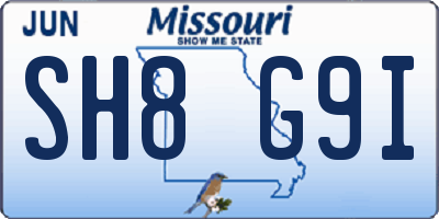 MO license plate SH8G9I