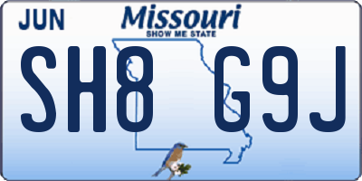 MO license plate SH8G9J