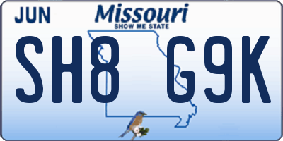 MO license plate SH8G9K