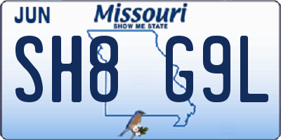 MO license plate SH8G9L
