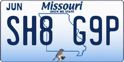 MO license plate SH8G9P