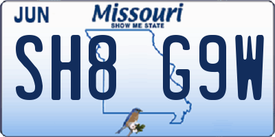 MO license plate SH8G9W
