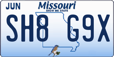 MO license plate SH8G9X