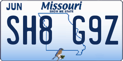 MO license plate SH8G9Z
