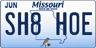 MO license plate SH8H0E