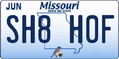 MO license plate SH8H0F