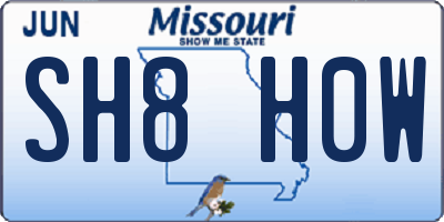 MO license plate SH8H0W