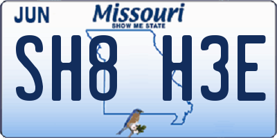 MO license plate SH8H3E