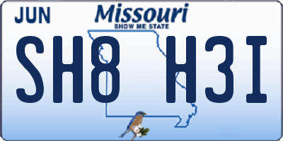 MO license plate SH8H3I