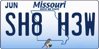 MO license plate SH8H3W