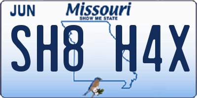 MO license plate SH8H4X
