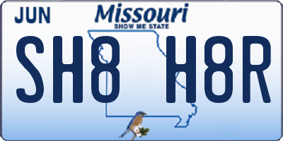 MO license plate SH8H8R