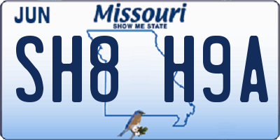 MO license plate SH8H9A