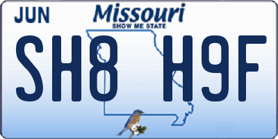 MO license plate SH8H9F