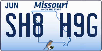 MO license plate SH8H9G