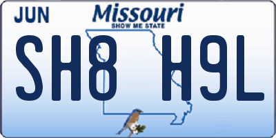 MO license plate SH8H9L