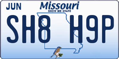 MO license plate SH8H9P