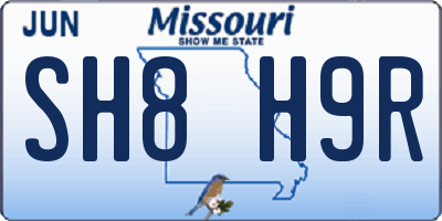 MO license plate SH8H9R